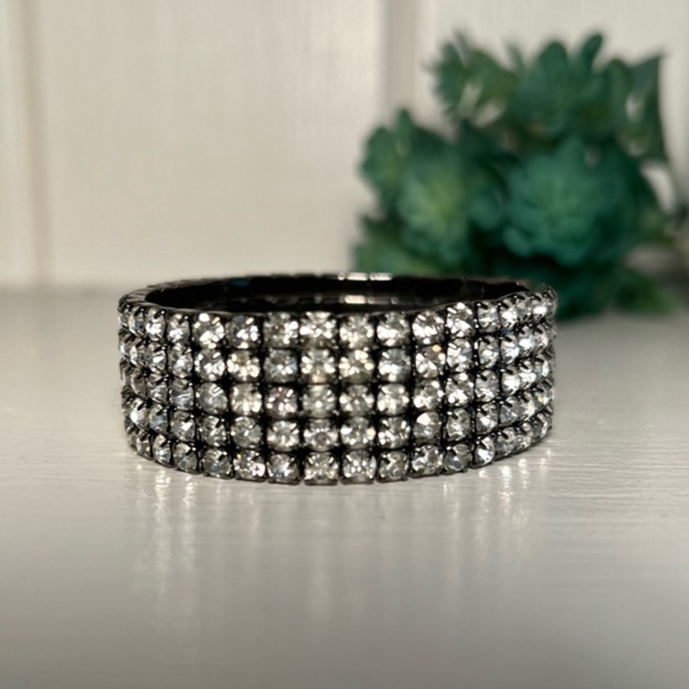 Black with Silver Rhinestone Stretchable Bracelet Size Small